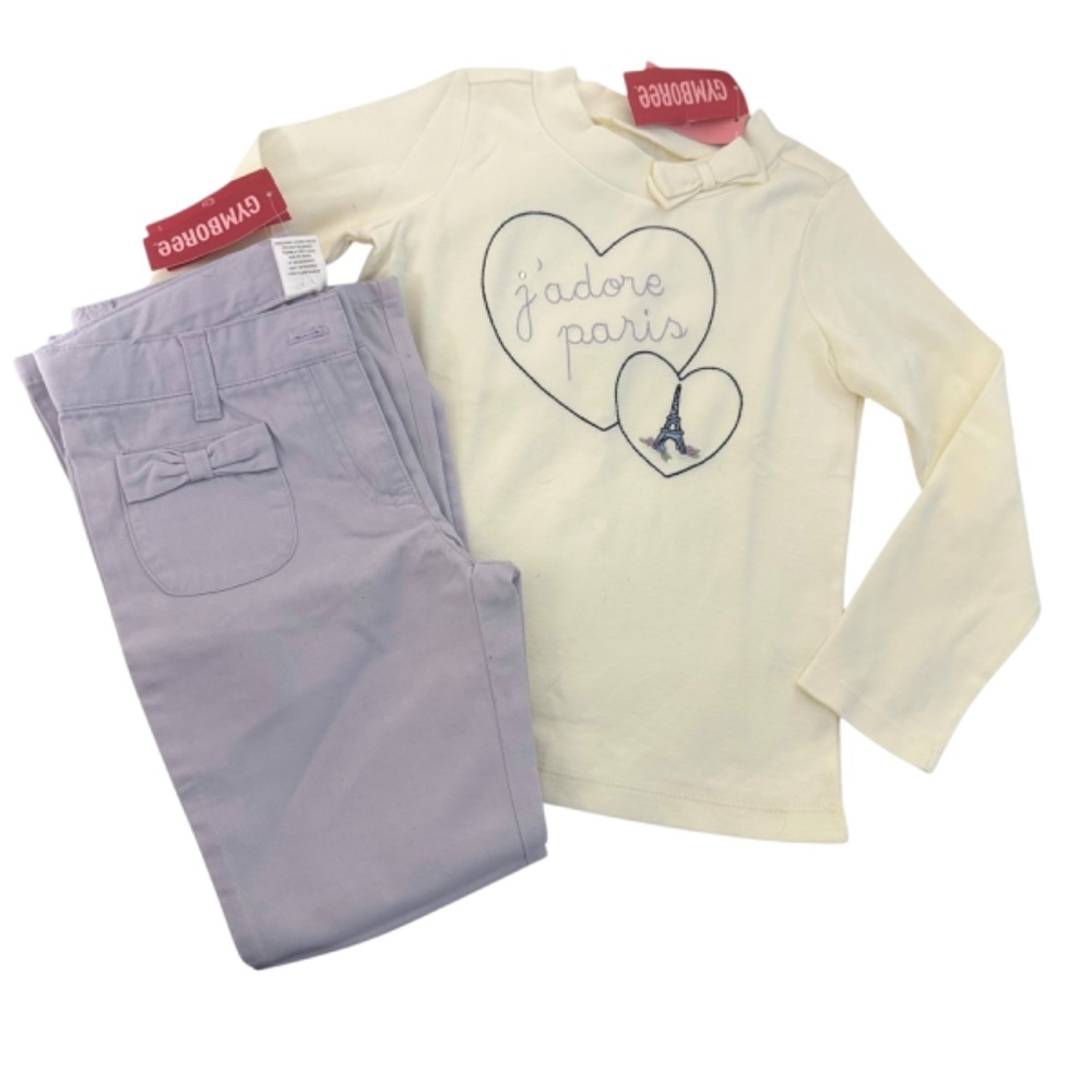 NWT Gymboree Outfit Lavender Pants Cream Tee Shirt Paris Girls 6